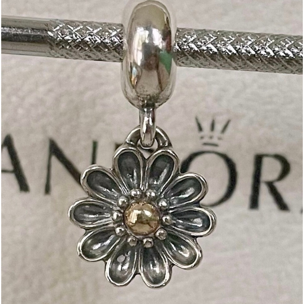 Pandora Retired Sterling Silver with 14K Gold Oopsie Daisy Flower Dangle 791210